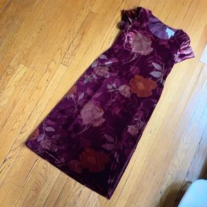 Vintage 1990s Red Velvet Floral Maxi Dress